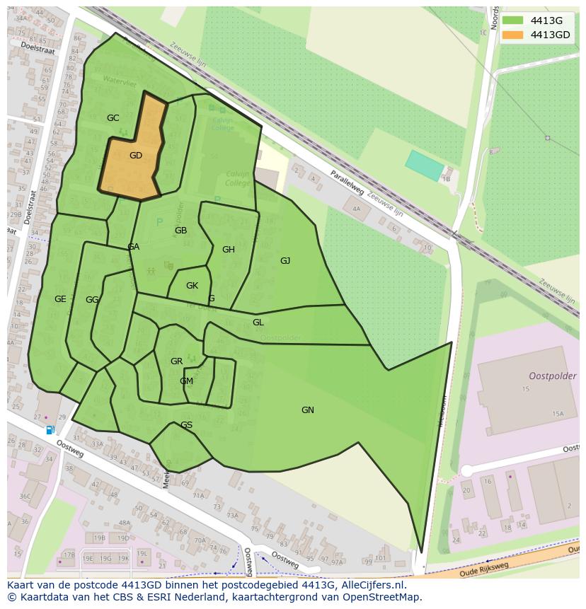 Afbeelding van het postcodegebied 4413 GD op de kaart.