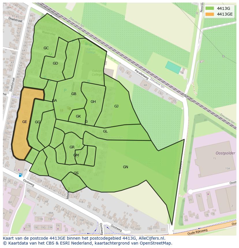 Afbeelding van het postcodegebied 4413 GE op de kaart.
