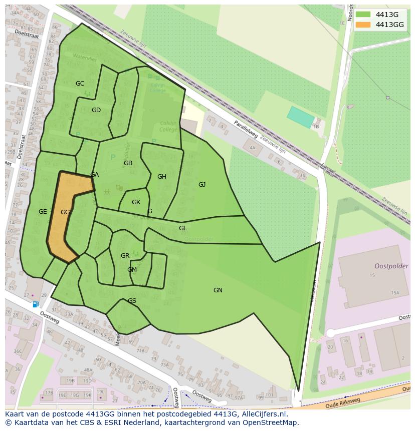 Afbeelding van het postcodegebied 4413 GG op de kaart.