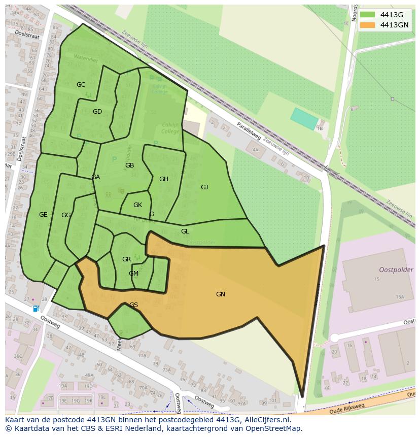 Afbeelding van het postcodegebied 4413 GN op de kaart.