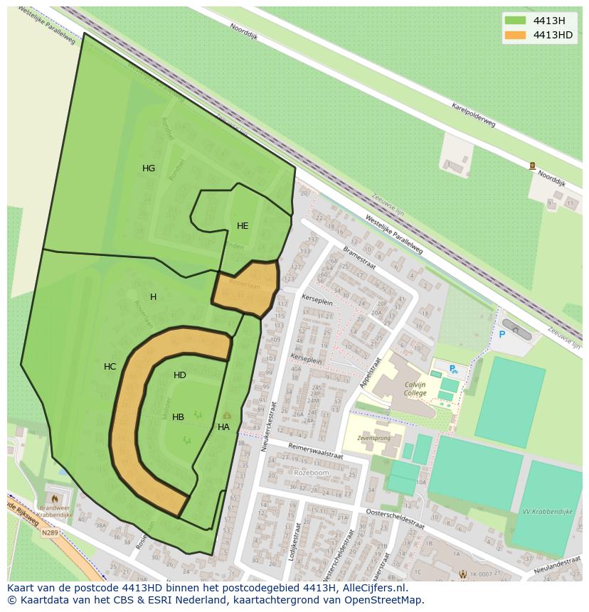 Afbeelding van het postcodegebied 4413 HD op de kaart.