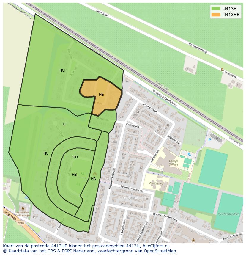 Afbeelding van het postcodegebied 4413 HE op de kaart.