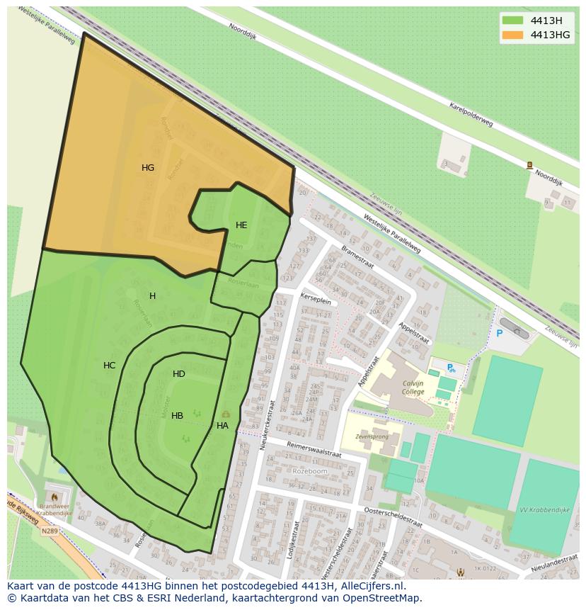 Afbeelding van het postcodegebied 4413 HG op de kaart.