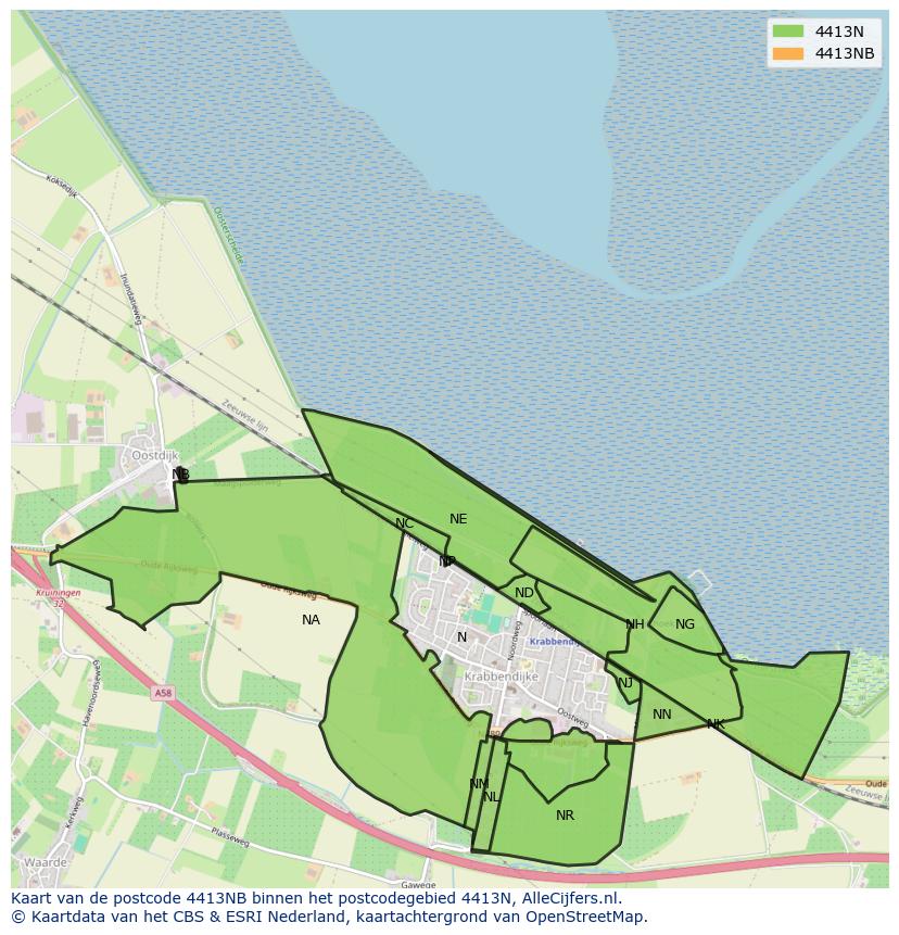 Afbeelding van het postcodegebied 4413 NB op de kaart.