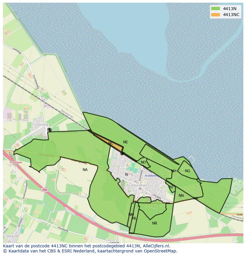 Afbeelding van het postcodegebied 4413 NC op de kaart.