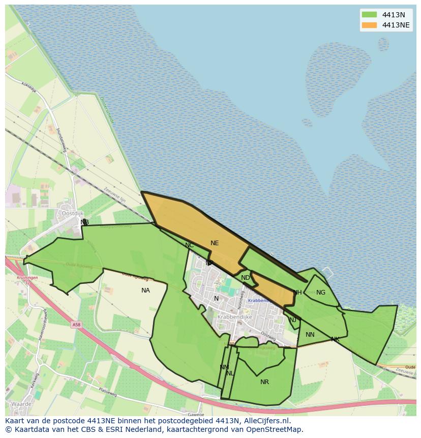 Afbeelding van het postcodegebied 4413 NE op de kaart.