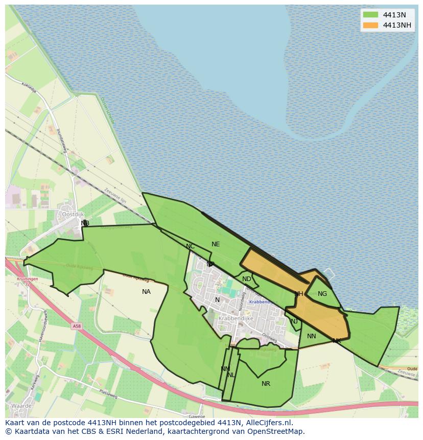 Afbeelding van het postcodegebied 4413 NH op de kaart.