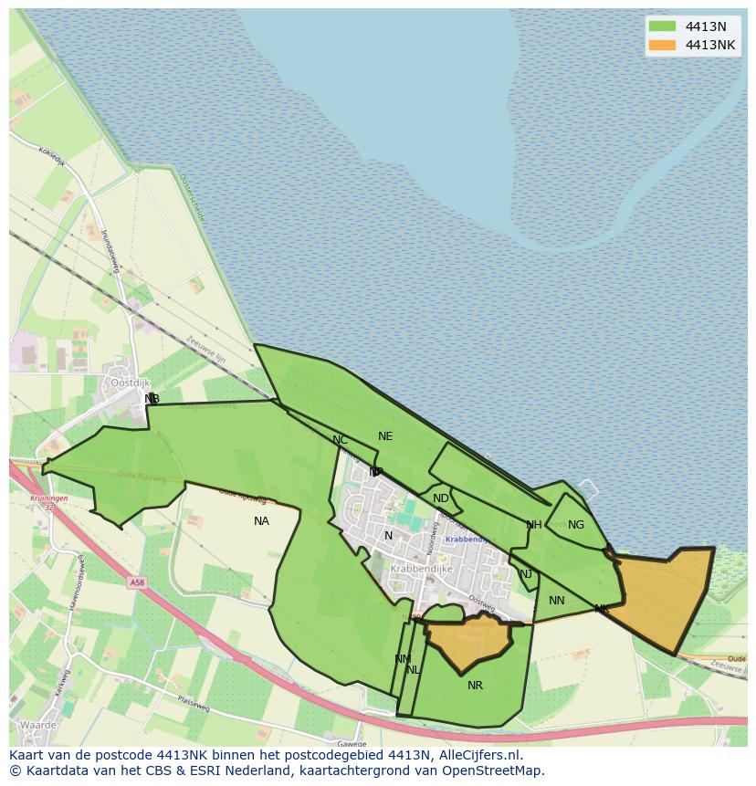 Afbeelding van het postcodegebied 4413 NK op de kaart.