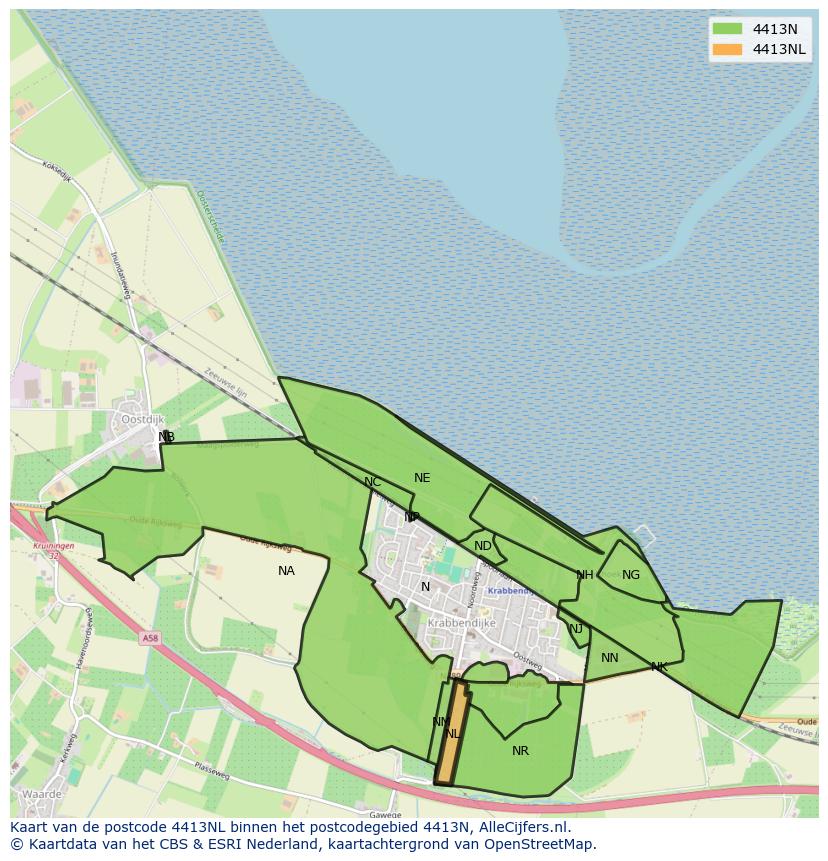 Afbeelding van het postcodegebied 4413 NL op de kaart.