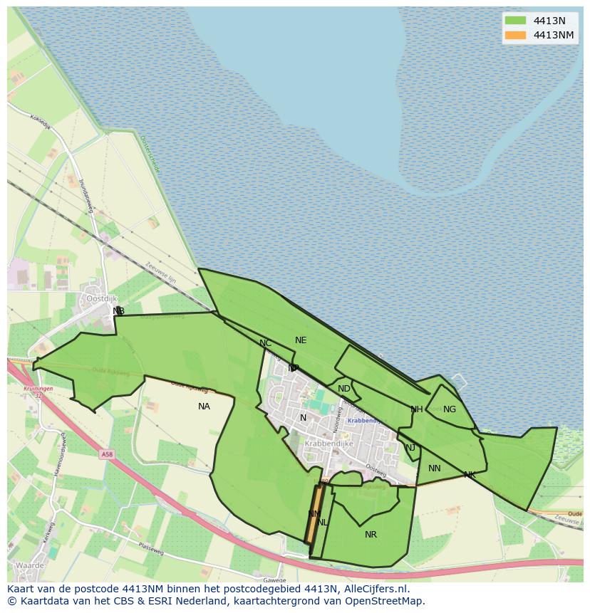 Afbeelding van het postcodegebied 4413 NM op de kaart.