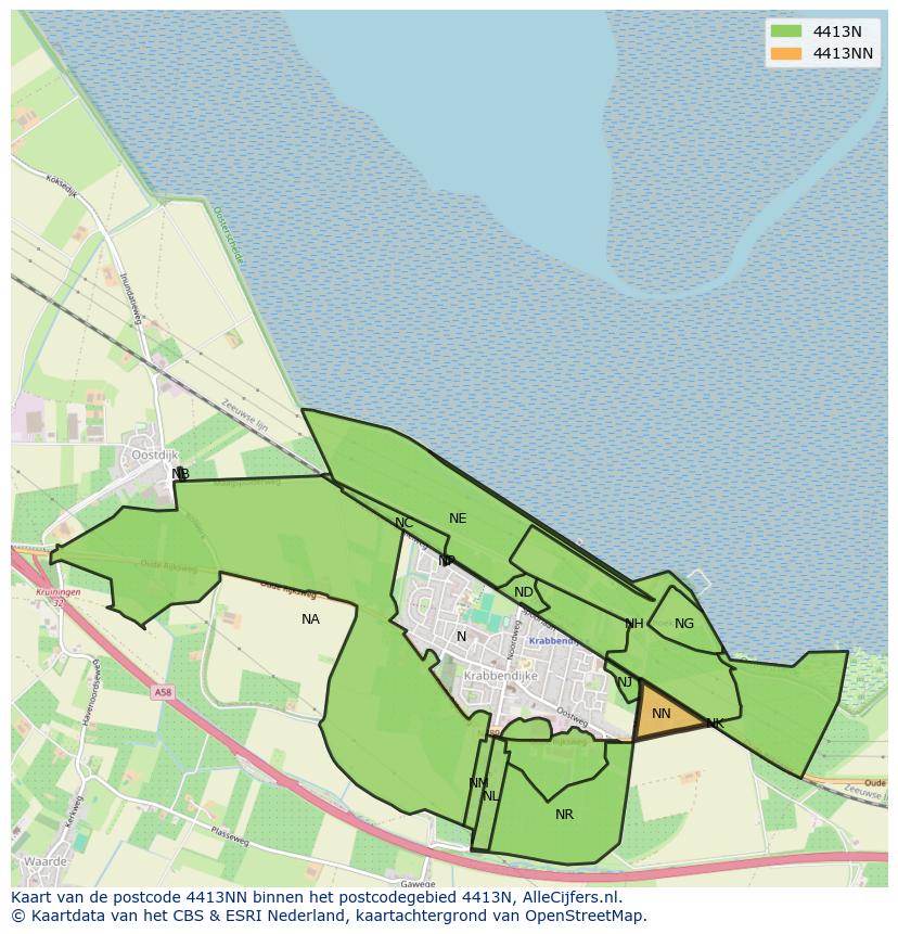 Afbeelding van het postcodegebied 4413 NN op de kaart.