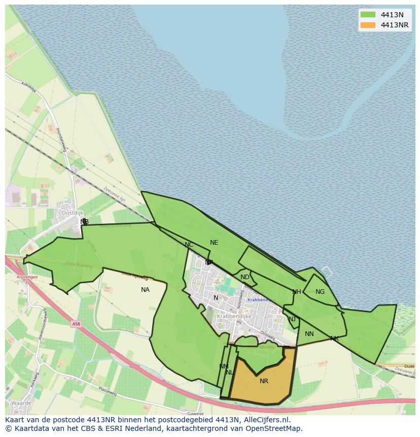 Afbeelding van het postcodegebied 4413 NR op de kaart.