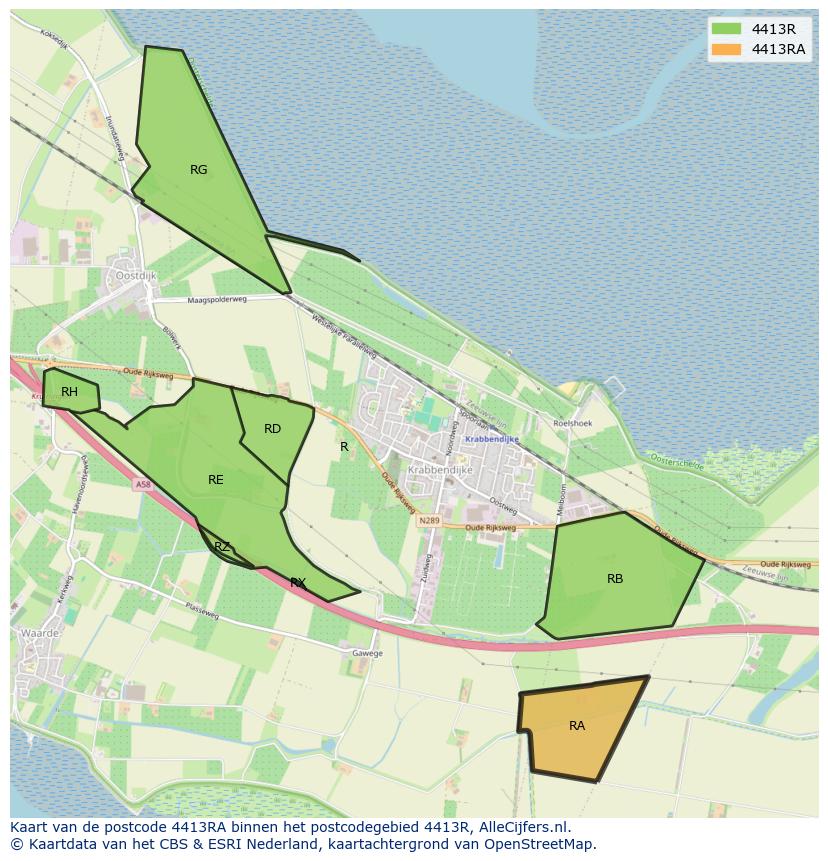 Afbeelding van het postcodegebied 4413 RA op de kaart.