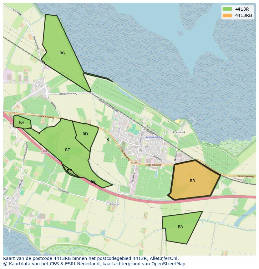 Afbeelding van het postcodegebied 4413 RB op de kaart.