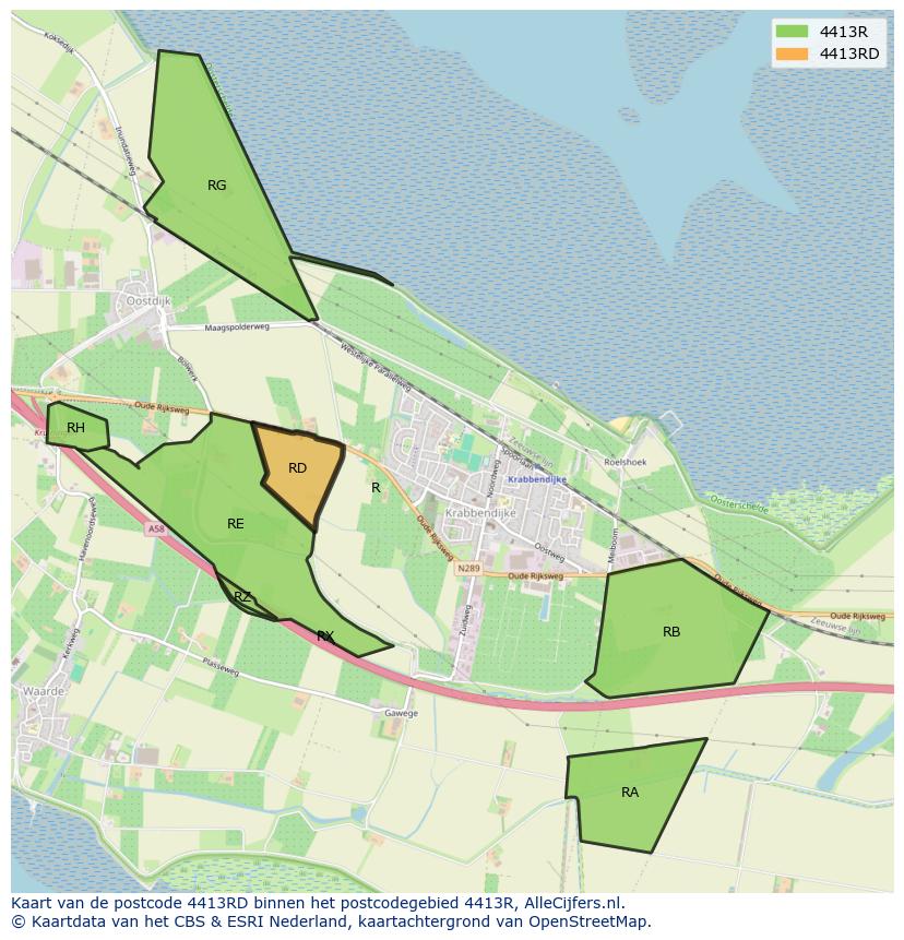 Afbeelding van het postcodegebied 4413 RD op de kaart.
