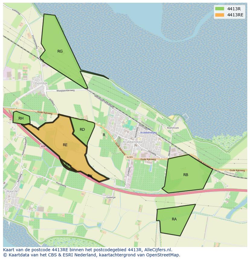 Afbeelding van het postcodegebied 4413 RE op de kaart.