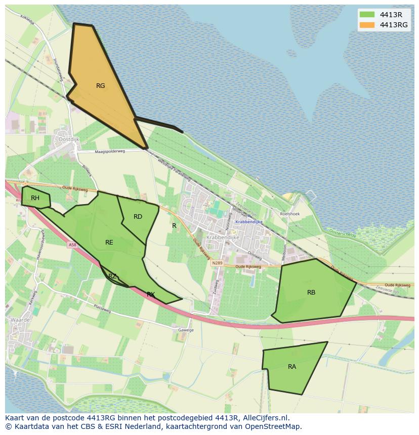 Afbeelding van het postcodegebied 4413 RG op de kaart.