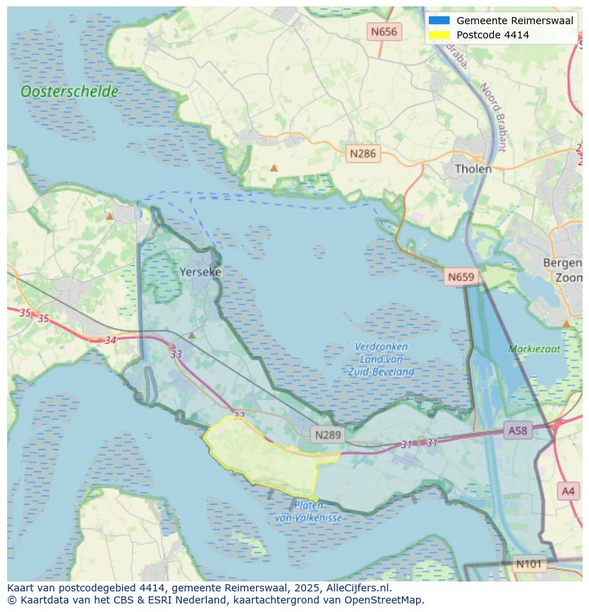Afbeelding van het postcodegebied 4414 op de kaart.
