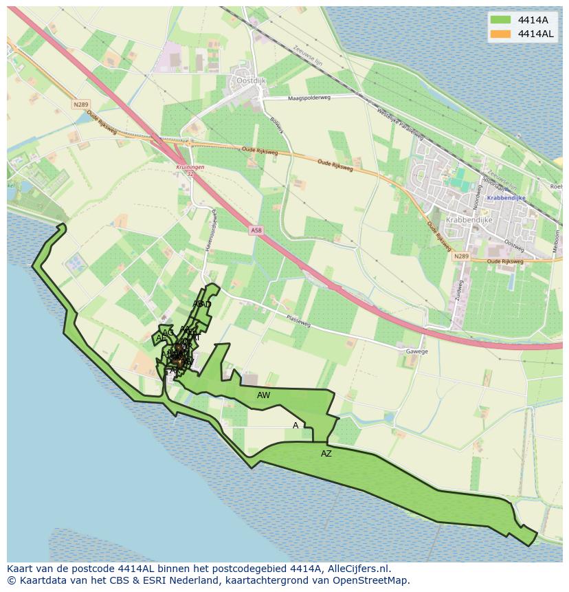 Afbeelding van het postcodegebied 4414 AL op de kaart.