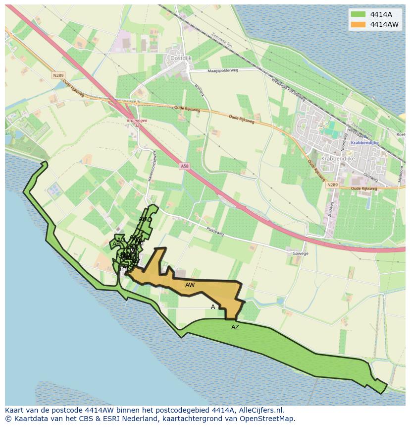 Afbeelding van het postcodegebied 4414 AW op de kaart.