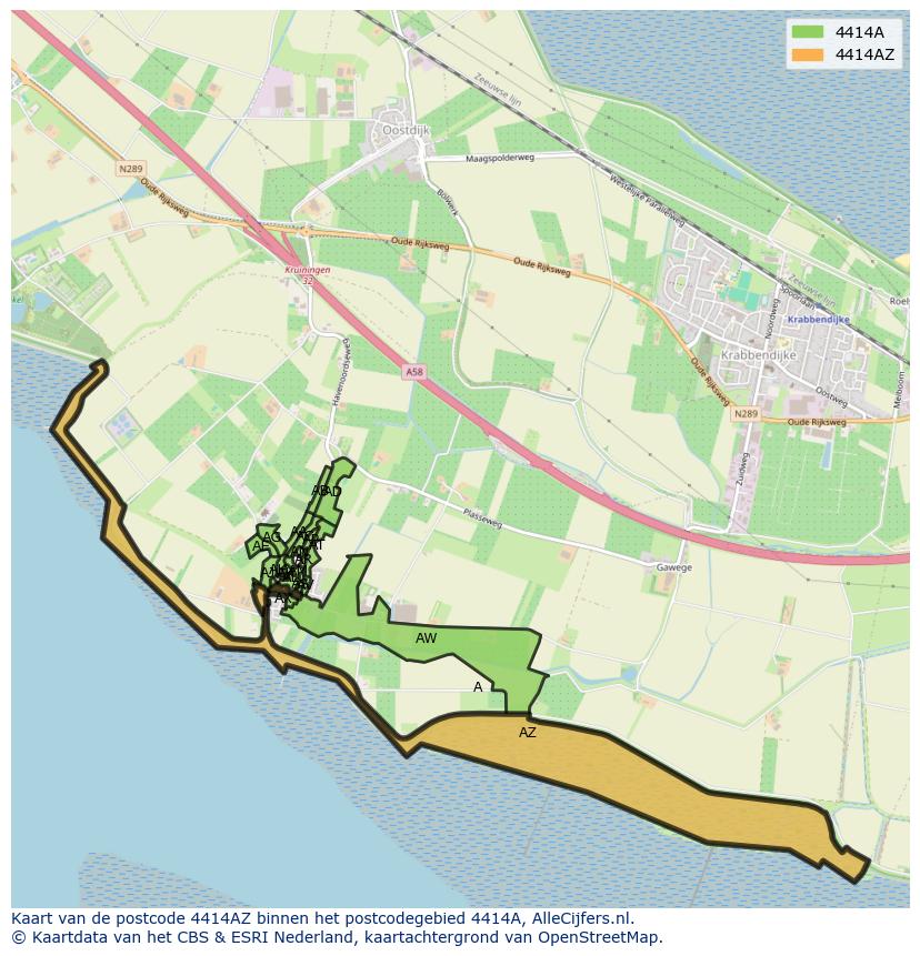 Afbeelding van het postcodegebied 4414 AZ op de kaart.