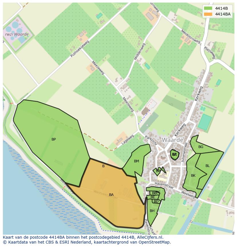 Afbeelding van het postcodegebied 4414 BA op de kaart.
