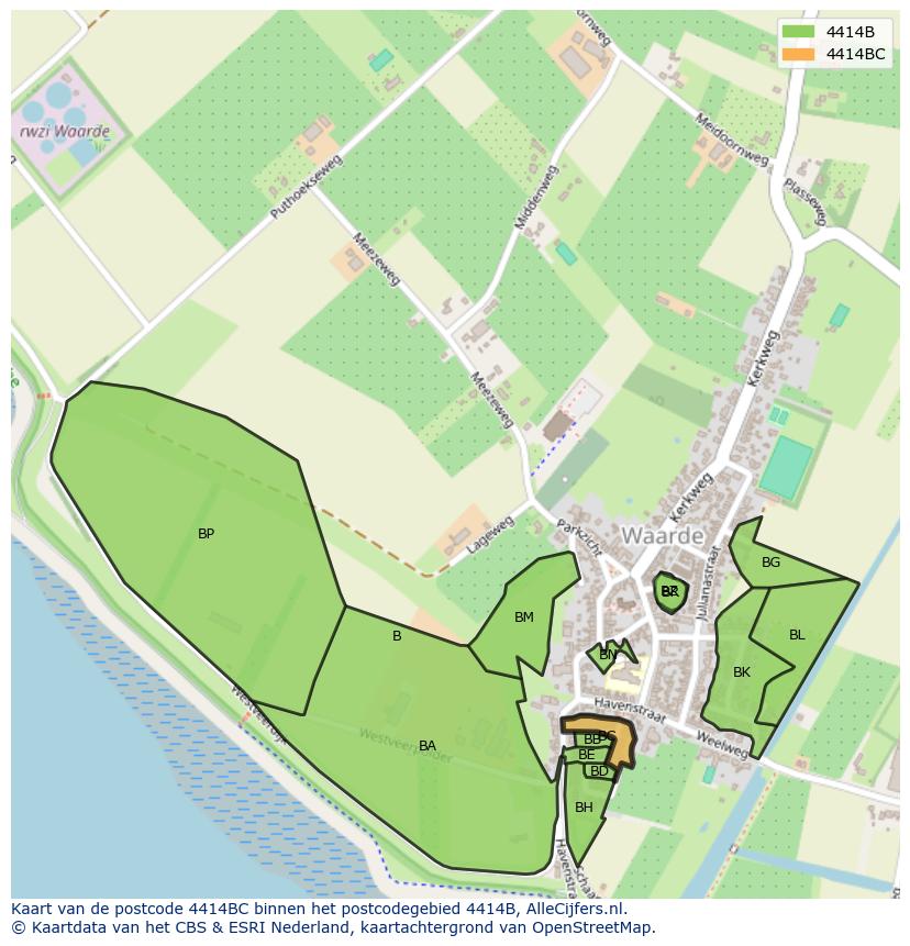 Afbeelding van het postcodegebied 4414 BC op de kaart.