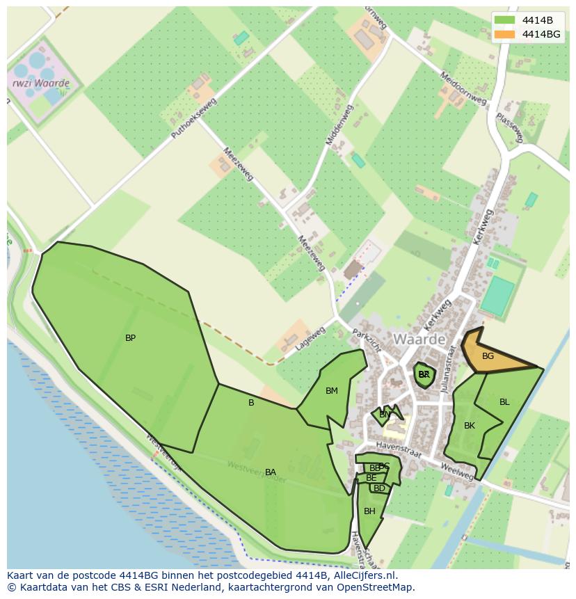 Afbeelding van het postcodegebied 4414 BG op de kaart.