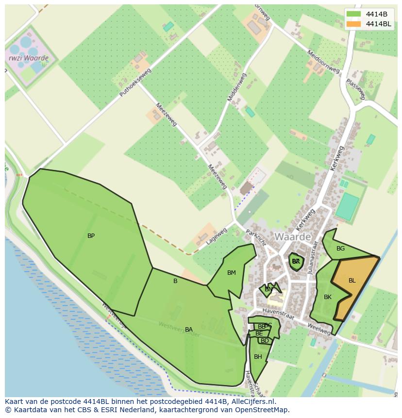 Afbeelding van het postcodegebied 4414 BL op de kaart.