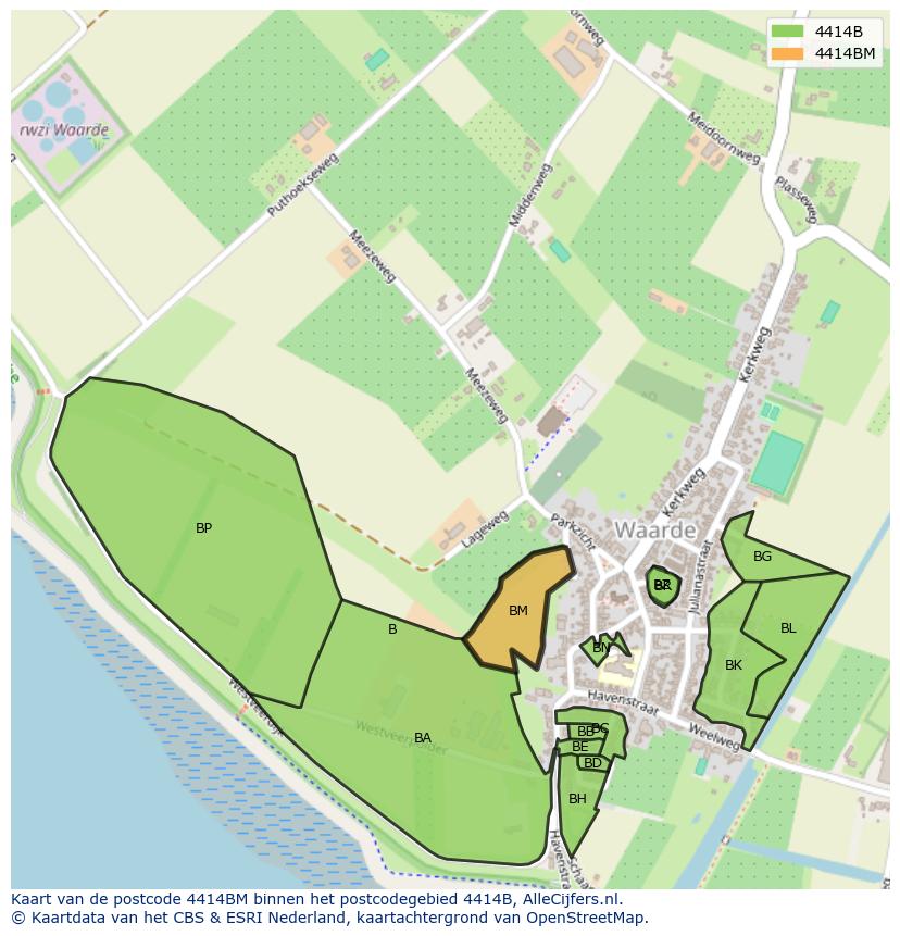 Afbeelding van het postcodegebied 4414 BM op de kaart.