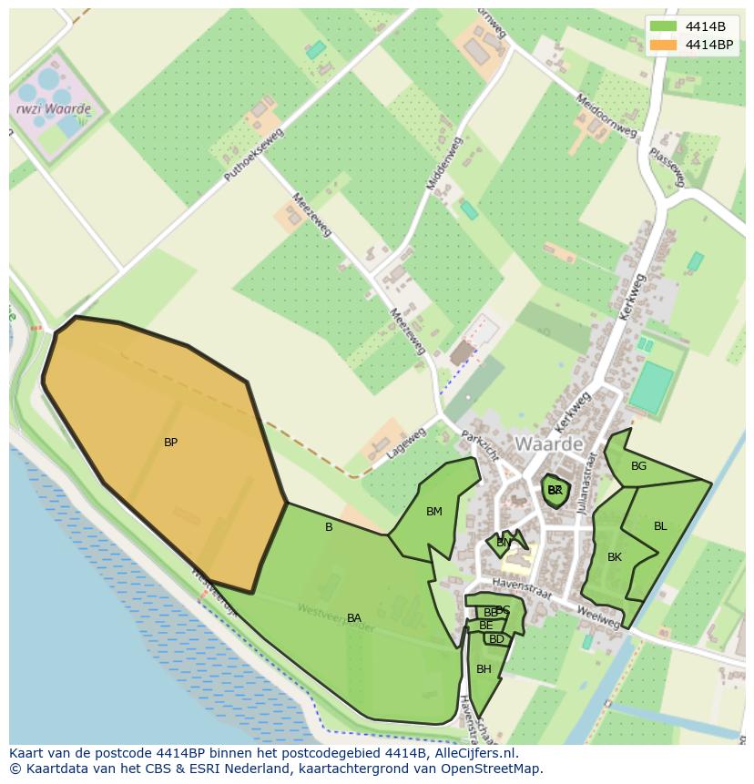 Afbeelding van het postcodegebied 4414 BP op de kaart.