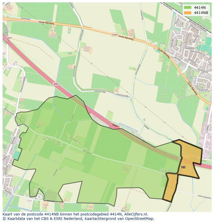 Afbeelding van het postcodegebied 4414 NB op de kaart.