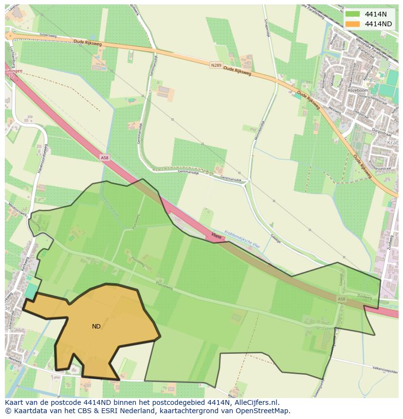 Afbeelding van het postcodegebied 4414 ND op de kaart.