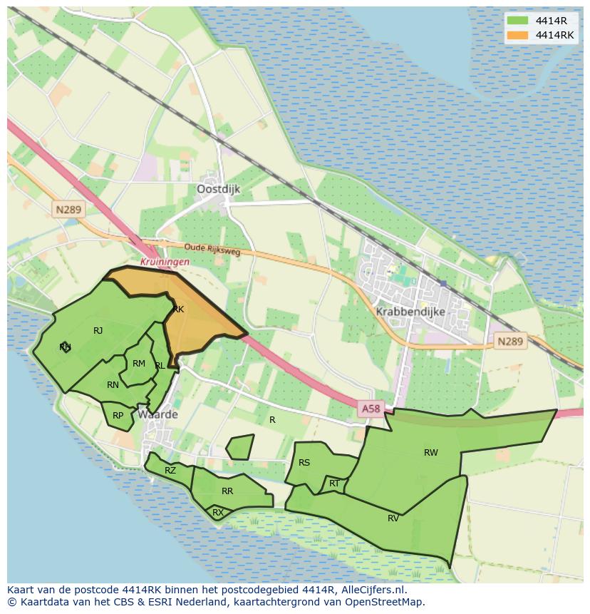 Afbeelding van het postcodegebied 4414 RK op de kaart.