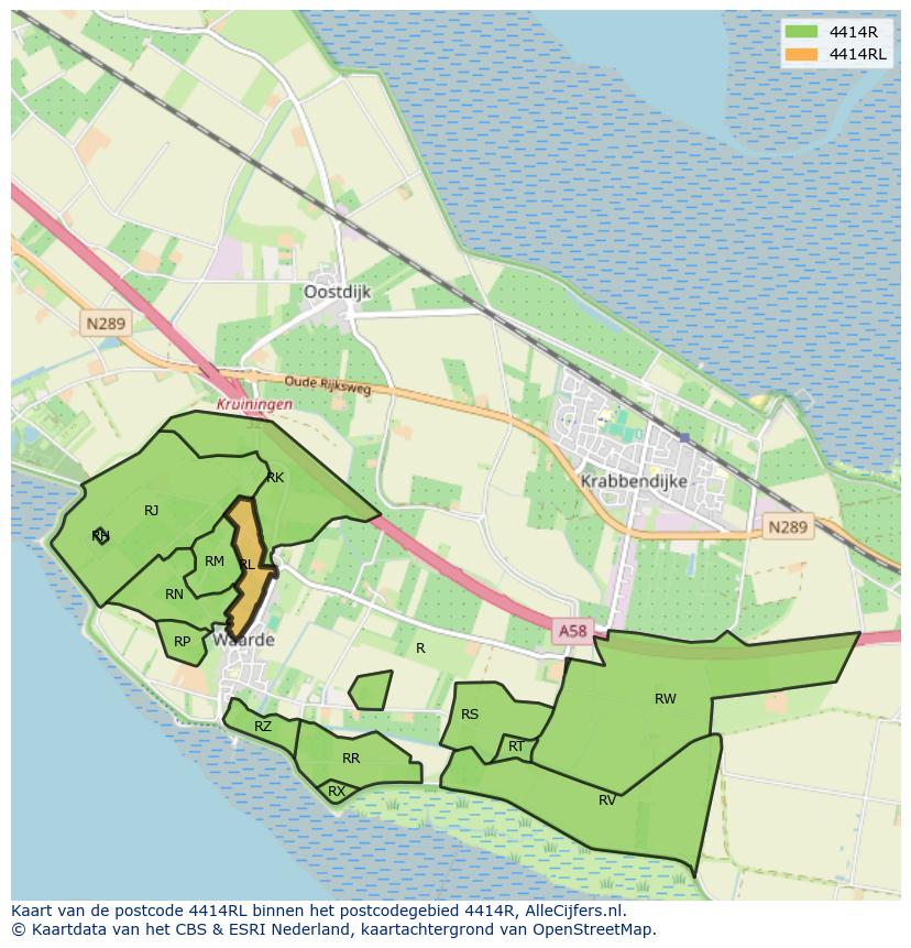 Afbeelding van het postcodegebied 4414 RL op de kaart.