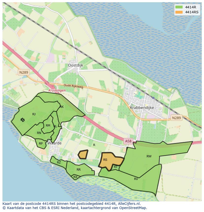 Afbeelding van het postcodegebied 4414 RS op de kaart.
