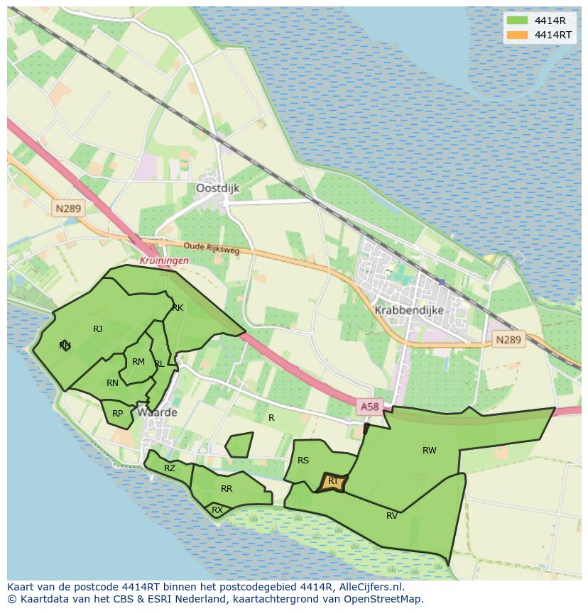 Afbeelding van het postcodegebied 4414 RT op de kaart.