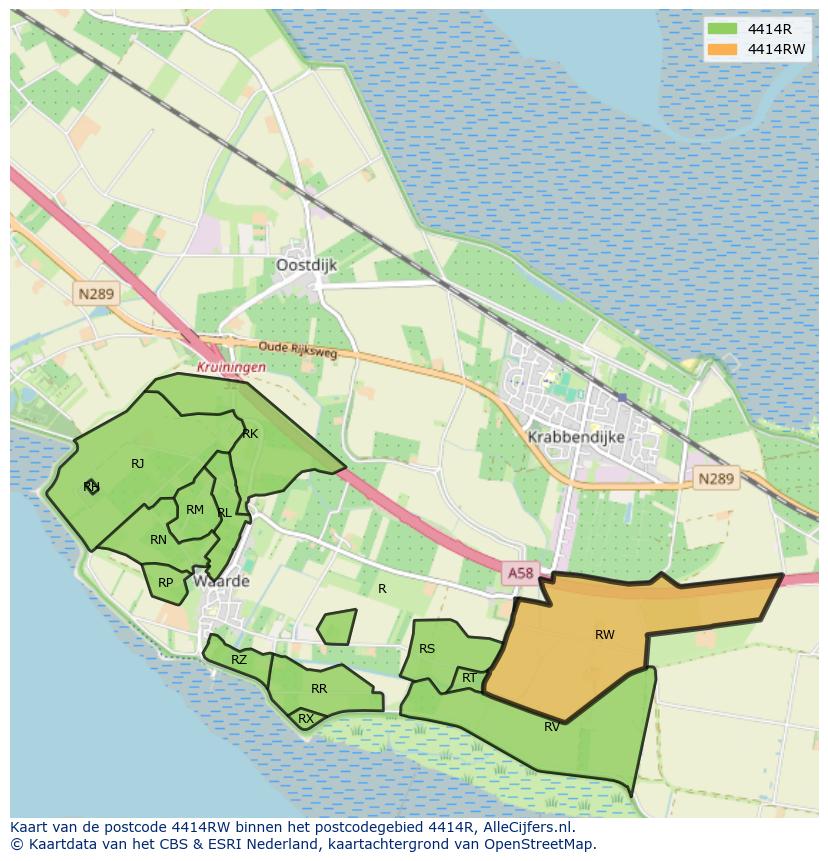 Afbeelding van het postcodegebied 4414 RW op de kaart.