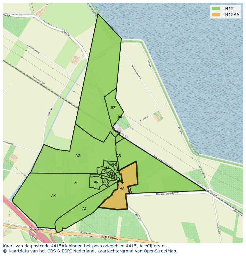 Afbeelding van het postcodegebied 4415 AA op de kaart.