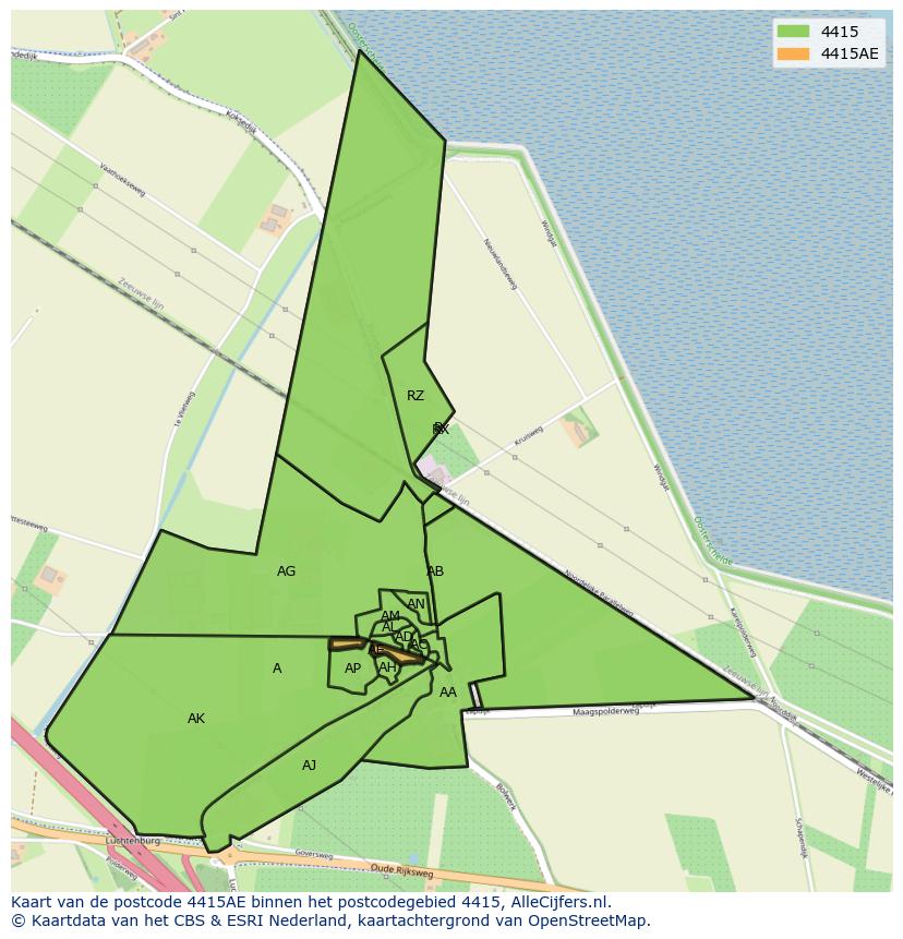 Afbeelding van het postcodegebied 4415 AE op de kaart.