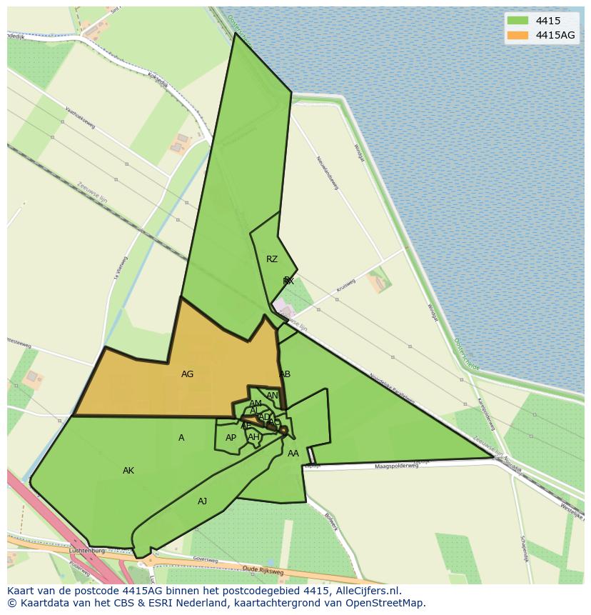 Afbeelding van het postcodegebied 4415 AG op de kaart.