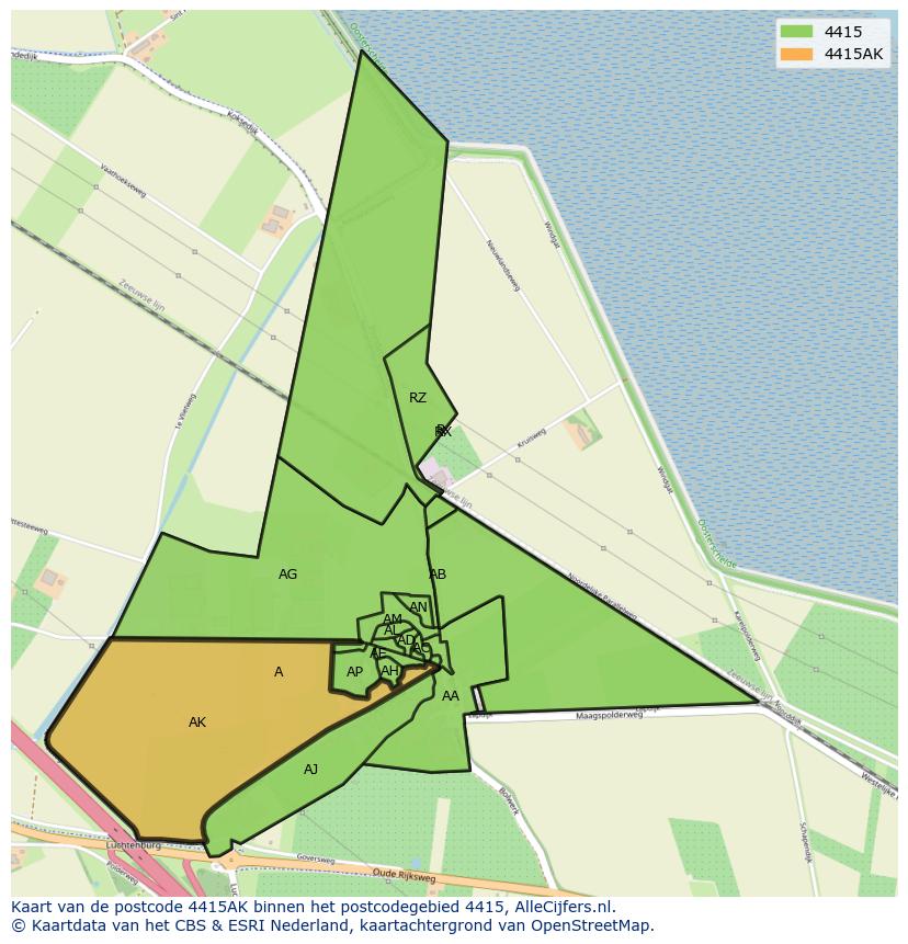 Afbeelding van het postcodegebied 4415 AK op de kaart.