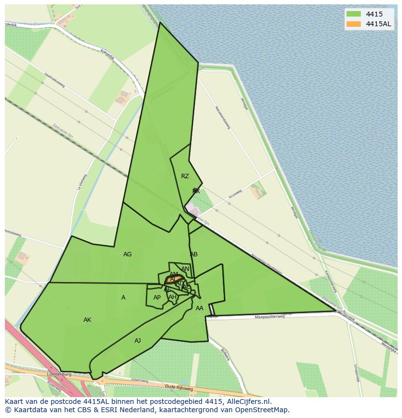Afbeelding van het postcodegebied 4415 AL op de kaart.