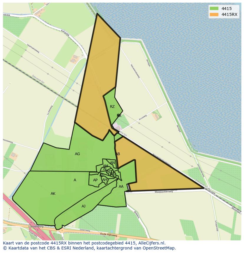 Afbeelding van het postcodegebied 4415 RX op de kaart.