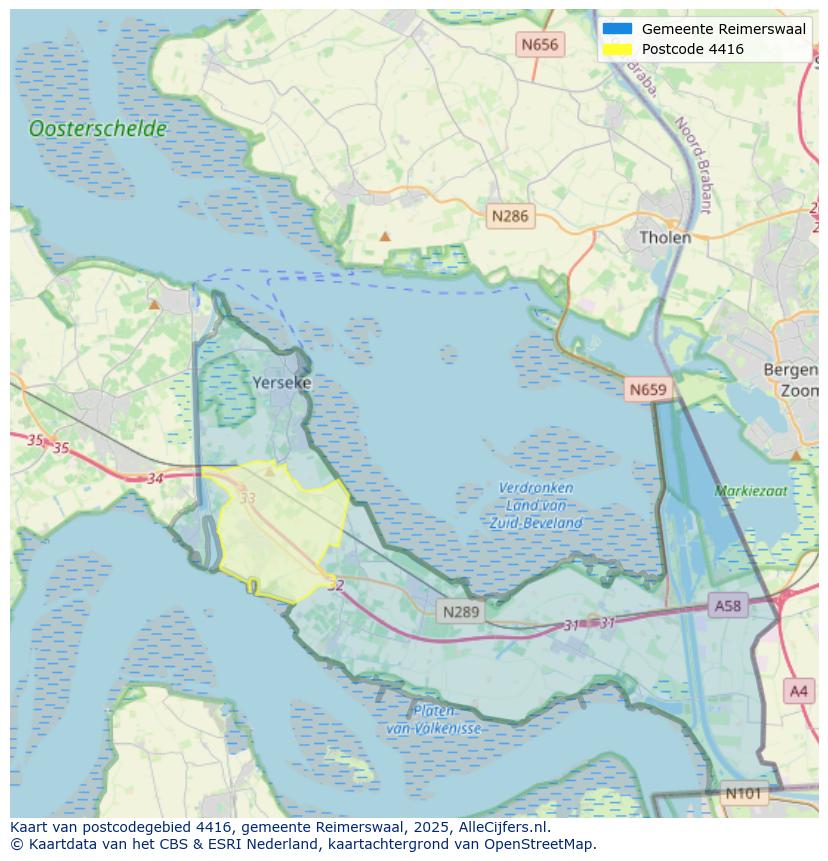 Afbeelding van het postcodegebied 4416 op de kaart.