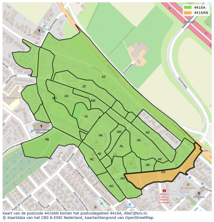 Afbeelding van het postcodegebied 4416 AN op de kaart.