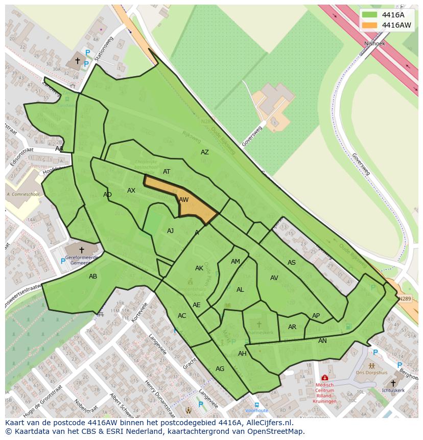 Afbeelding van het postcodegebied 4416 AW op de kaart.