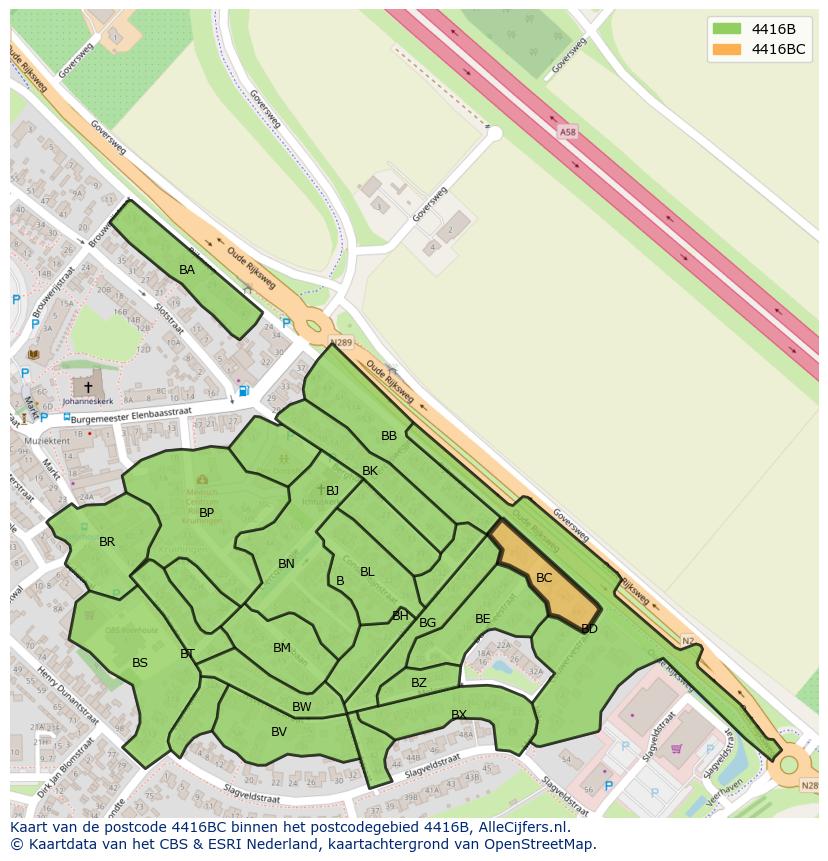 Afbeelding van het postcodegebied 4416 BC op de kaart.