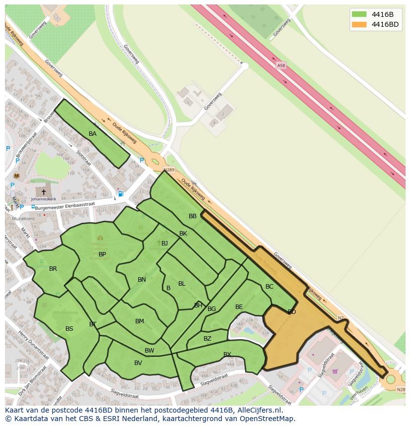 Afbeelding van het postcodegebied 4416 BD op de kaart.