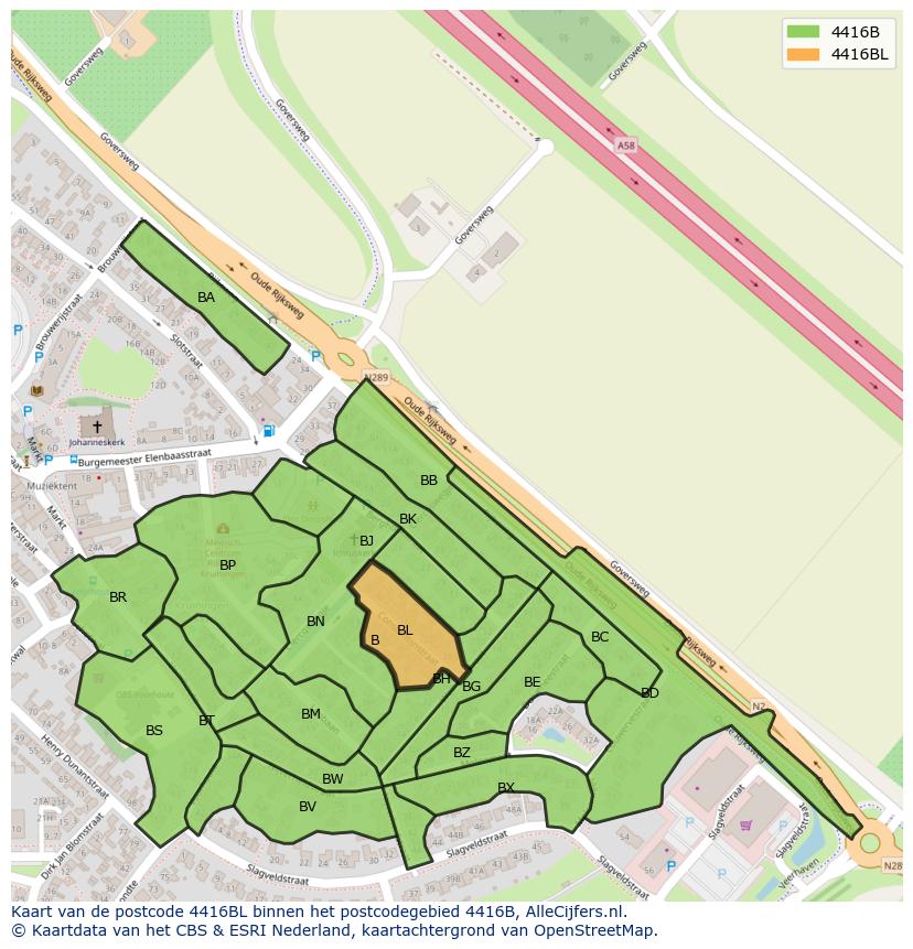 Afbeelding van het postcodegebied 4416 BL op de kaart.